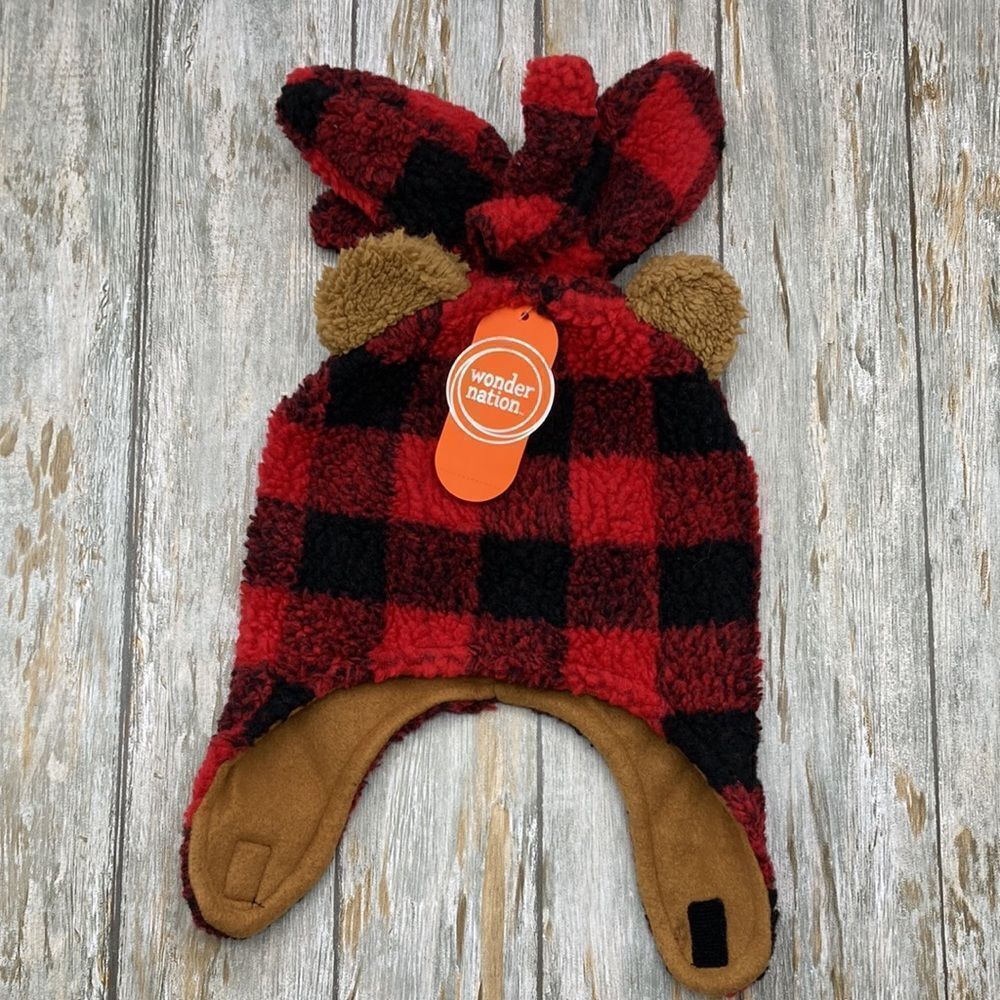 Toddler Boys Plaid Faux Sherpa Hat & Mittens 2-Piece Set